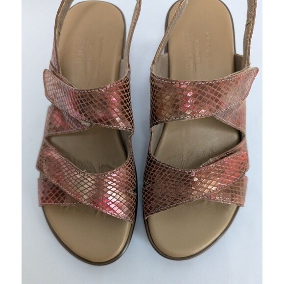 Munro Sandal Mary Jane Brown Snake Print Wedge Adjustable Strap Shoes Sz 6M - Picture 4 of 8